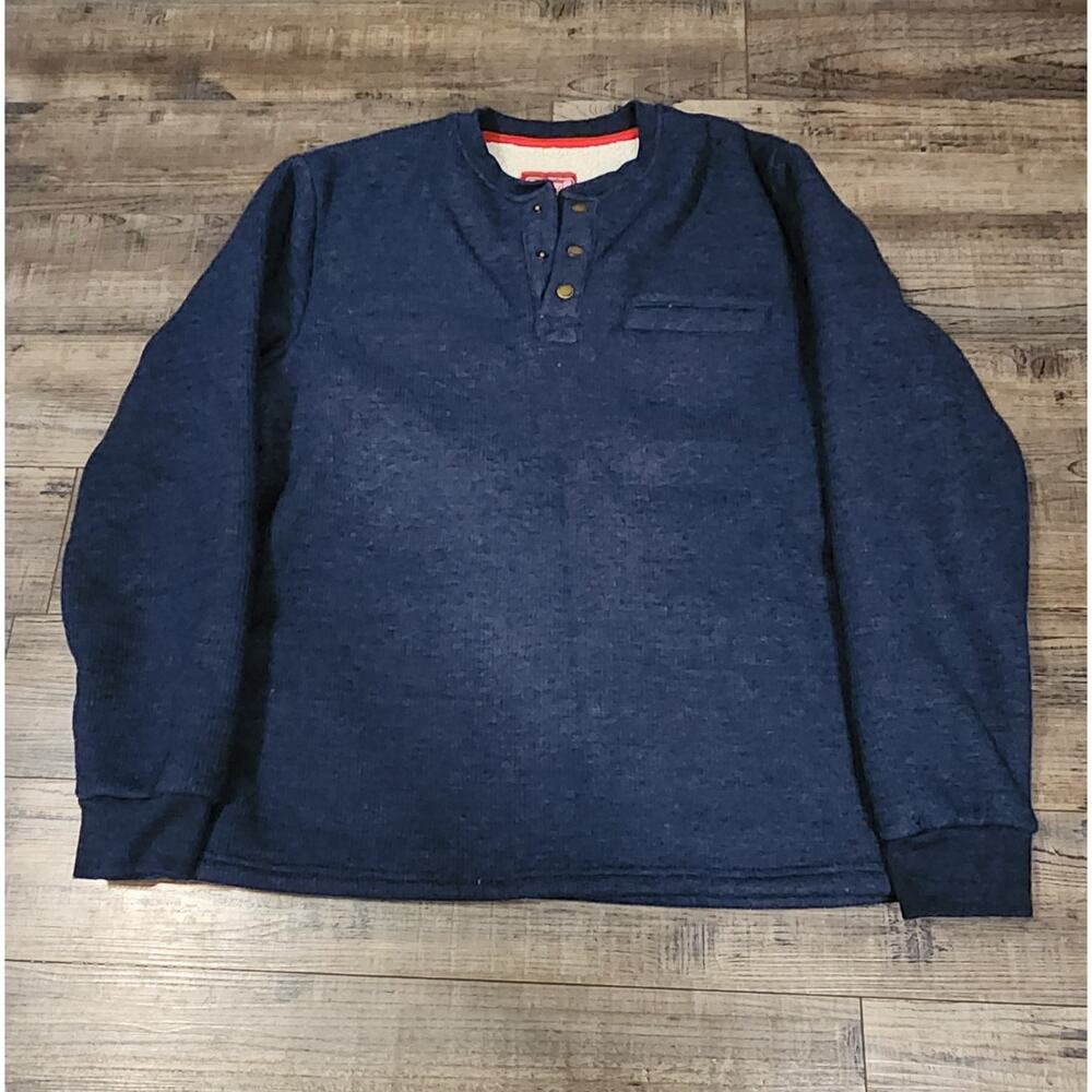 Coleman Mens Medium Blue Sherpa Lined Waffle Henley Shirt Chest Pocket. 2172